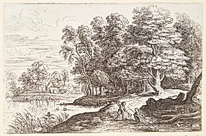 Landskab med to hyrdedrenge by Lucas van Uden