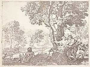 Landskab med to hyrder og en hyrdinde by Franciscus de Neve