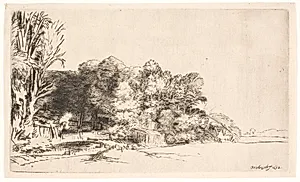 Landskab med trægruppe by Rembrandt van Rijn