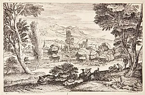 Landskab med tre hyrder by Adriaen van der Kabel