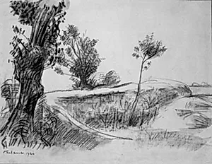 Landskab med tre træer by Jean Frélaut
