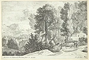 Landskab med vaskekoner by Herman van Swanevelt