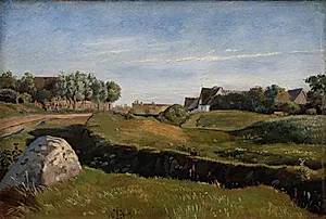 Landskab med Vejby set fra nord. Eftermiddagsbelysning