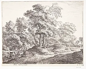 Landskab med vejfarende by Anthonie Waterloo