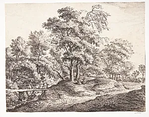 Landskab med vejfarende by Anthonie Waterloo