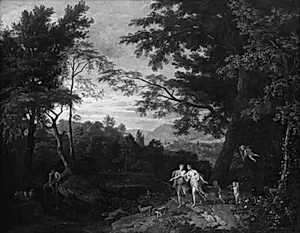 Landskab med Venus og Adonis by Johannes Glauber