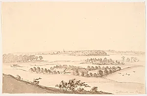 Landskab med vid udsigt. Glænø by J.P. Møller