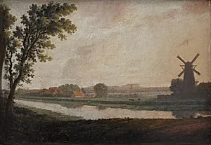 Landskab uden for København. I baggrunden Frederiksberg Kirke og Slot by Erik Pauelsen