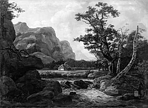 Landskab, vandfald by J.C. Dahl