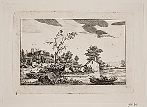 Landskab ved en sø by Johan Bülow