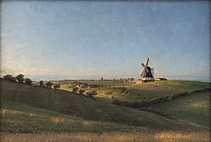 Landskab ved Kolding mod solnedgang