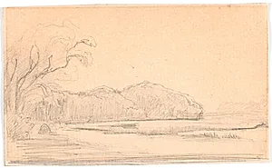 Landskab ved skovkranset sø by Theodor Philipsen