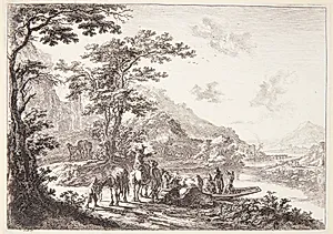 Landskab ved Tiberen med rejsende, bønder og kreaturer by Jan Both