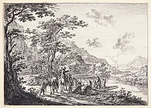 Landskab ved Tiberen med rejsende, bønder og kreaturer by Jan Both
