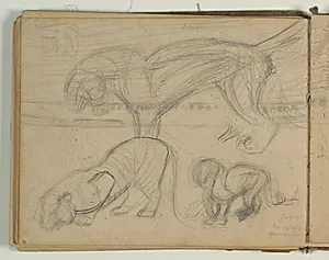 Landskabsskitse og skitse af jaguarer og tigre by Niels Larsen Stevns