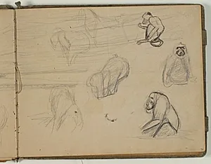 Landskabsskitse og skitser af baviander by Niels Larsen Stevns