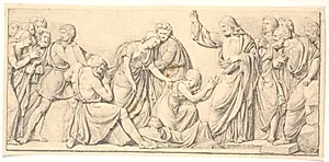 Lazarus' opvækkelse. Studie til afvigende relief i slotskirken by H.W. Bissen