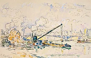 Le Pont Mirabeau. Sandbunken by Paul Signac