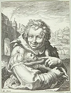 Leende nar med en marotte by Jan Saenredam