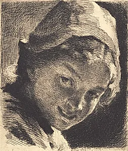 Leende pige med hue by Frans Schwartz