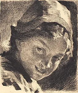 Leende pige med hue by Frans Schwartz