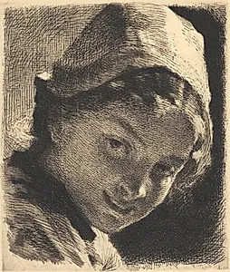 Leende pige med hue by Frans Schwartz