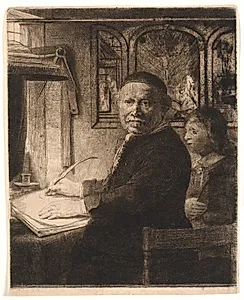 Lieven Williemsz van Coppenol, skrivelærer by Rembrandt van Rijn