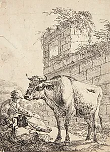 Liggende hyrde og stående ko by Johann Heinrich Roos
