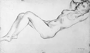 Liggende kvindelig model med armene over hovedet by Charles Alexandre Malfray