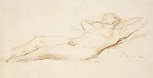 Liggende kvindelig model med hænderne under nakken by Charles Despiau