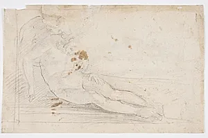 Liggende mand, der støttes af en siddende by Agostino Melissi