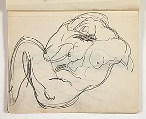 Liggende nøgen mande- eller kvindefigur; muligvis studie efter klassisk skulptur by J.A. Jerichau (II)