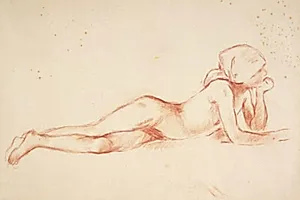 Liggende, nøgen ung pige med tørklæde om hovedet by Berthe Morisot