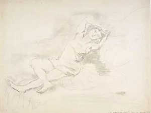 Liggende pige i chemise. "La petite Rousse" by Jules Pascin