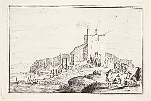 Lille fæstning ved en flodbred by Robert van den Hoecke
