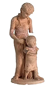 Lille pige med et barn. Gående pige, der støtter et lille gående barn by O. Evens