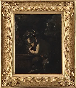 Lille satyr der drikker fra en tønde