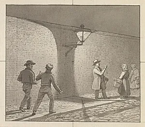 Linearperspectiven anvendt paa malerkunsten, Tavle VIII, fig. 1 - Natlig færden under gadelygten. by C.W. Eckersberg