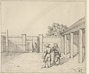 Linearperspectiven anvendt paa malerkunsten - Udkast til ikke anvendt Version af Tavle V,2 - Regnbuen over gårdsrummet. by C.W. Eckersberg