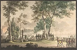 Livjægernes udfald i Classens have 31.august 1807. by C.W. Eckersberg