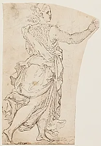 Løbende kvinde med brynje. Minerva? by Ubekendt