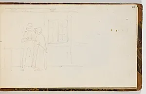 Løs skitse af et bondepar i et interiør by Martinus Rørbye