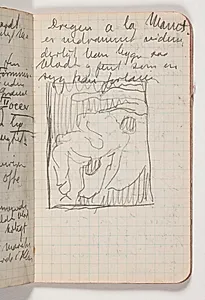Løse rids af komposition efter Gauguins Nøgen bretonsk dreng, 1889 samt iagttagelser gjort efter malerier af bl.a. Cezanne, Gauguin og Pissaro på impressionistudstillingen i Kunstforeningen, København, april 1911 by J.A. Jerichau (II)