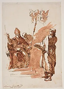 Ludvig den Hellige, siddende, med apostlen Johannes stående ved sin side. Studie til altertavle i Chiesa dell’Angelo Raffaele, Venedig
