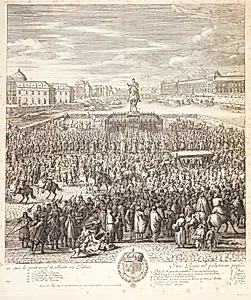 Ludvig XIV i procession over Pont Neuf (midterste del) by Jan van Huchtenburg