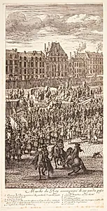 Ludvig XIV i procession over Pont Neuf (venstre del) by Jan van Huchtenburg