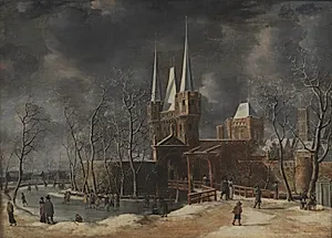 Luttekepoort i Harderwijk om vinteren by Anthonie Beerstraaten