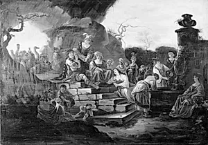 Lystigt selskab ved en fontæne by Ubekendt