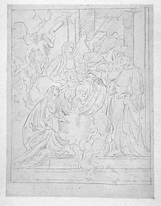 Madonna med barn og Sankt Dominikus og Sankt Katarina by Ubekendt