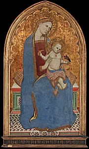 Madonna med Barnet, der leger med en stillids og holder et hirseaks i hånden by Cecco di Pietro